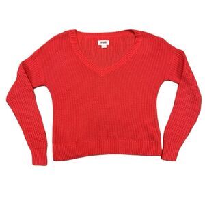 VS PINK Deep V Neck Sweater Red Size XS Cotton Oversized Chunky Knit